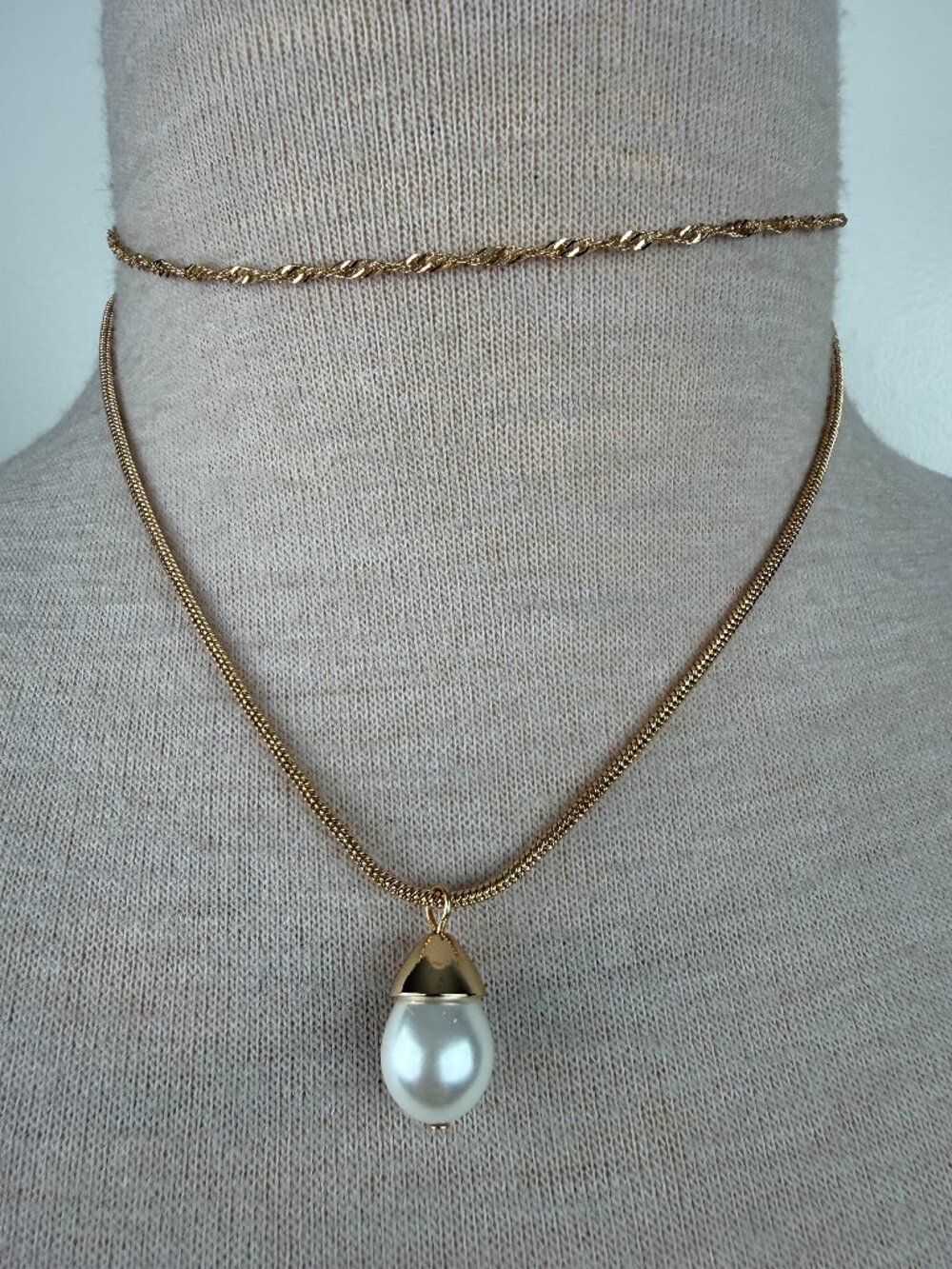 NWT A New Day Faux Pearl Drop Pendant Necklace Gold Tone Double Chain
